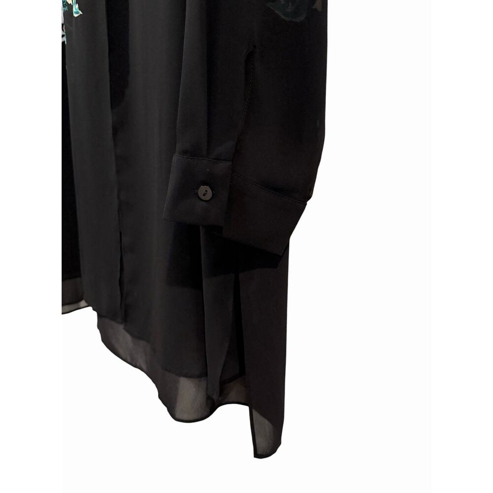 Chico’s Black Tunic Too W/ Multicolor Floral Embroidery Size XL Sheer Overlay - Picture 6 of 14